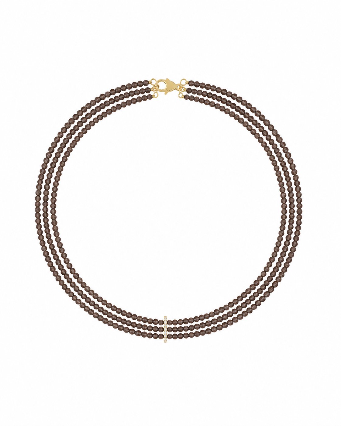 Triple strand smoky quartz choker with pavé gold bar