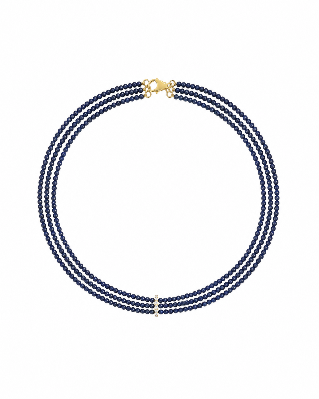 Triple strand lapis lazuli choker with pavé gold bar