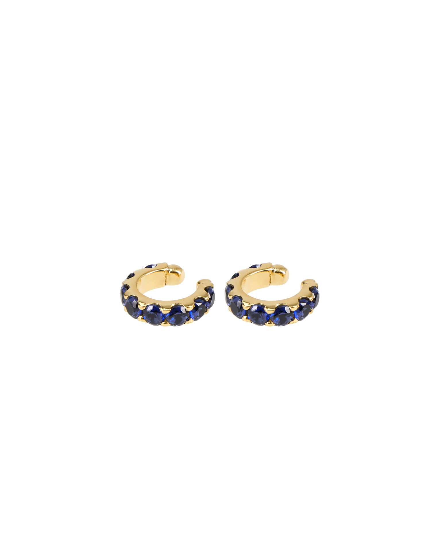 Pair of gold ear cuffs set with deep blue stones